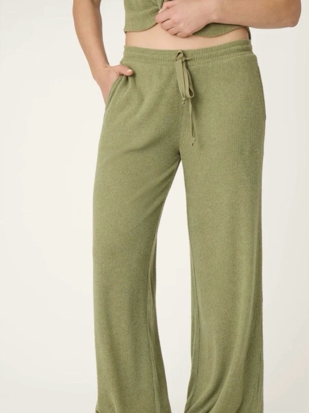 PJ Salvage Soft Olive Rib Knit Lounge Pants